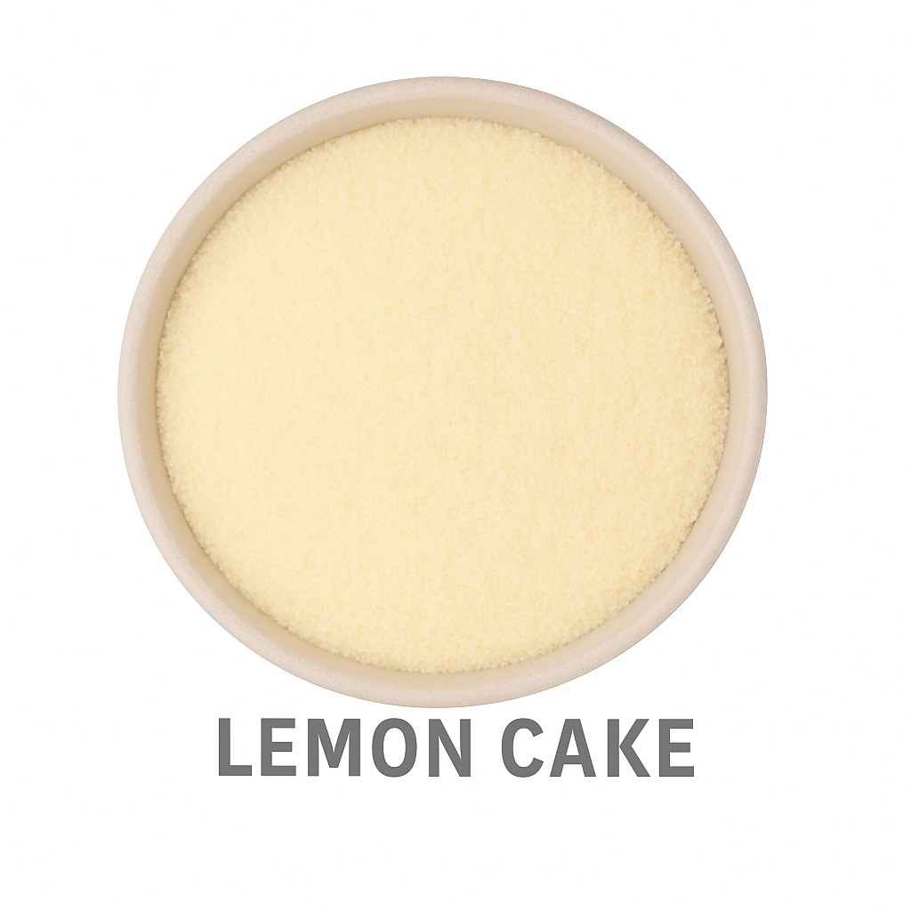 A round bowl filled with finely ground, pale yellow powder sits above the text 