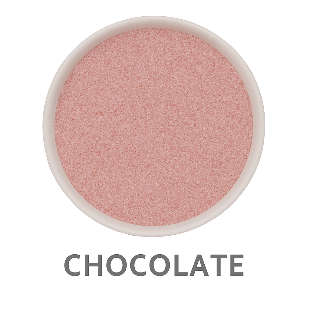 A round container of Chocolate Flavored Cotton Candy Sugar, filled with light brown powder and labeled 